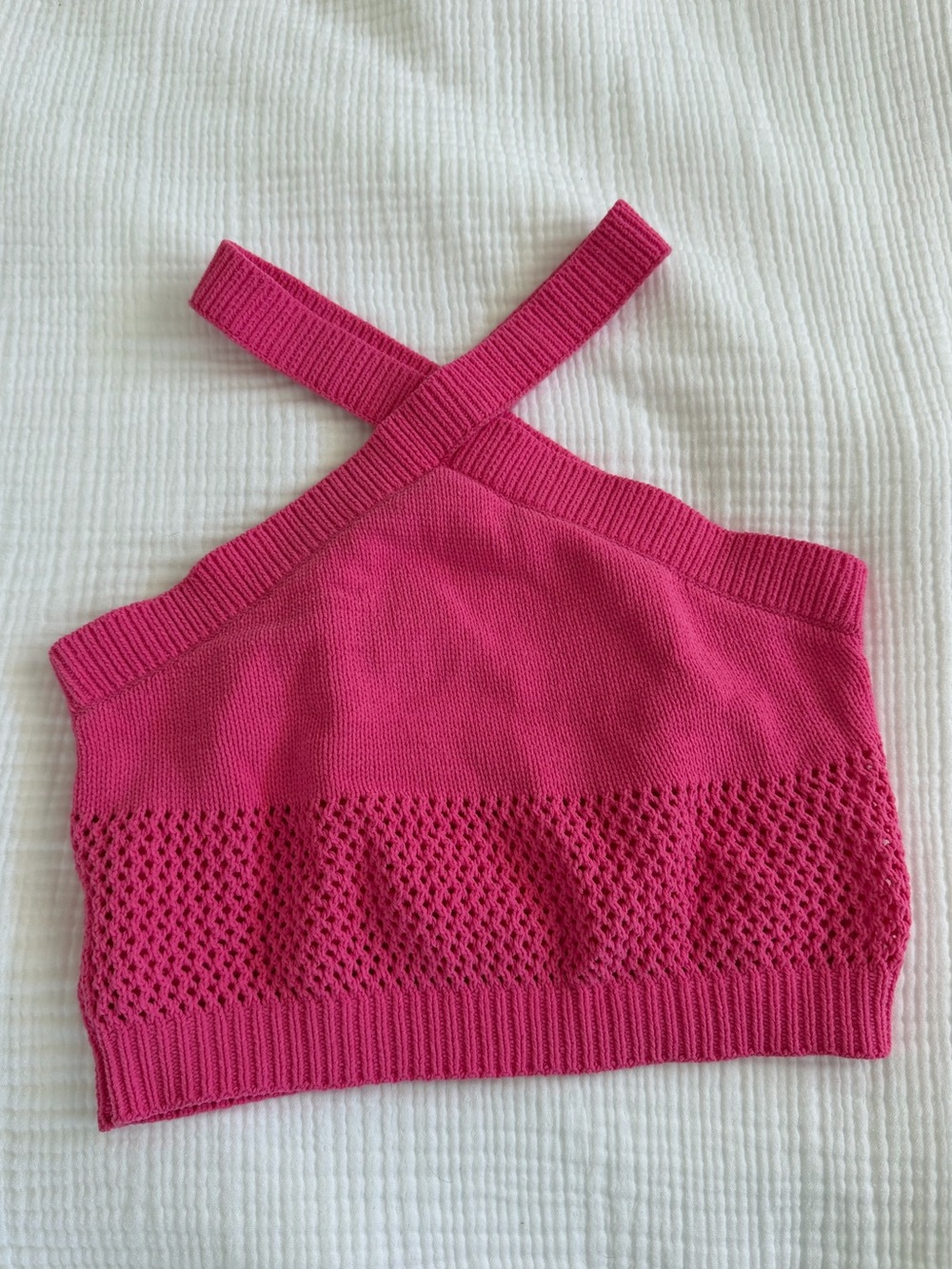 Zara Bright Pink Knit Cross-Strap Crop Top